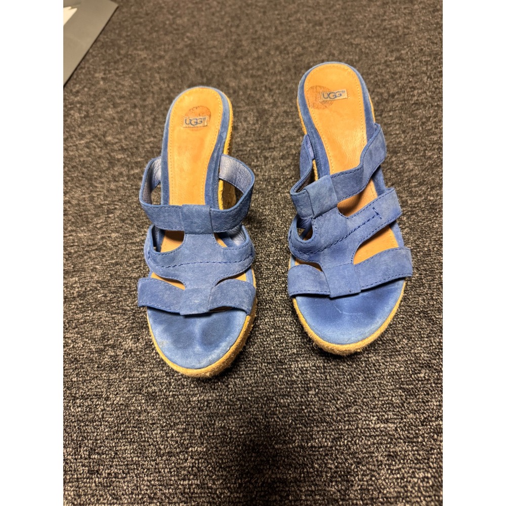 UGG Lucianna Marrakesh Blue Suede Espadrille Wedge Sandals 1000404 Womens 8.5
